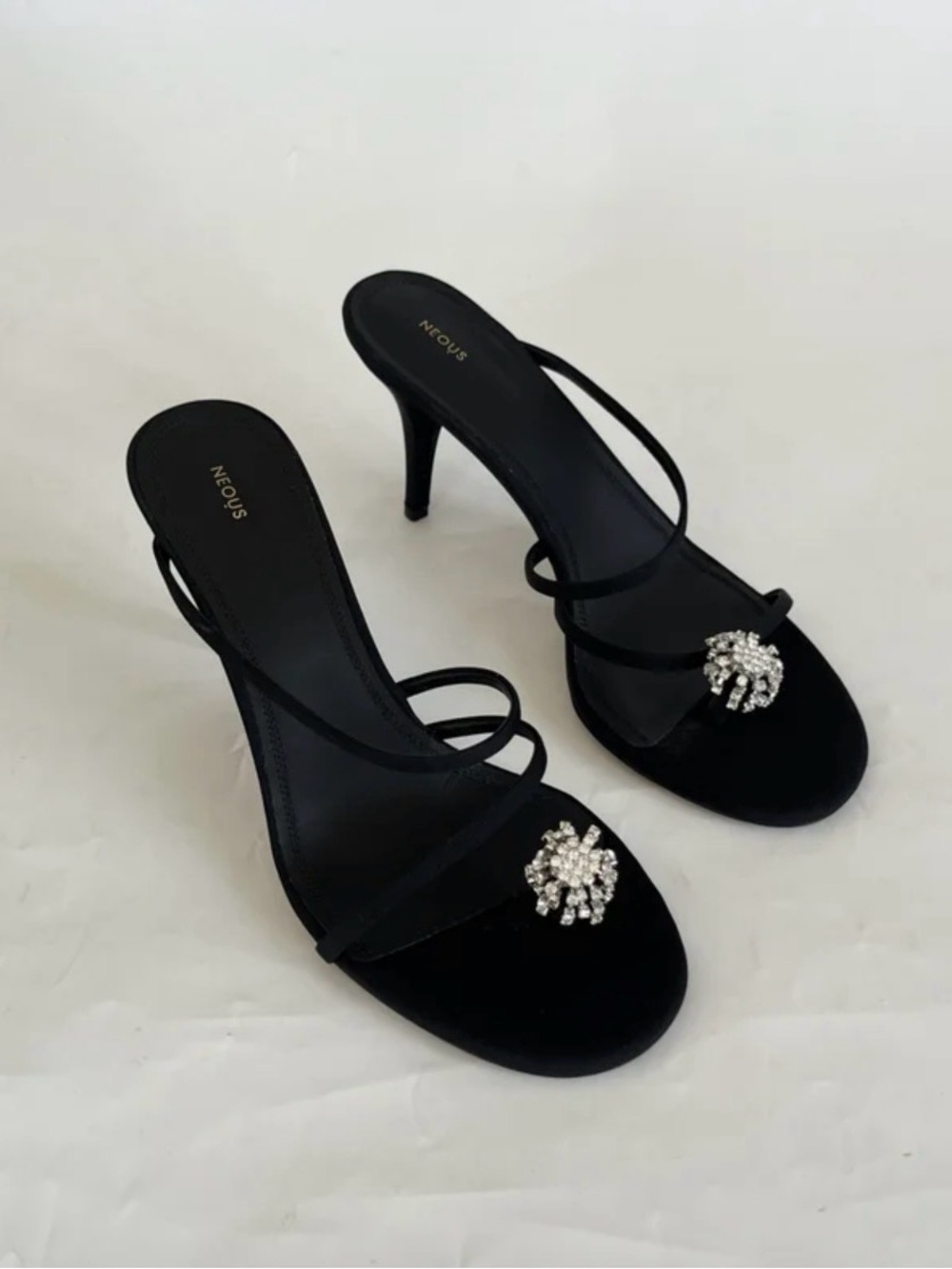 NEOUS Black Strappy Crystal-Embellished Stiletto Sandals